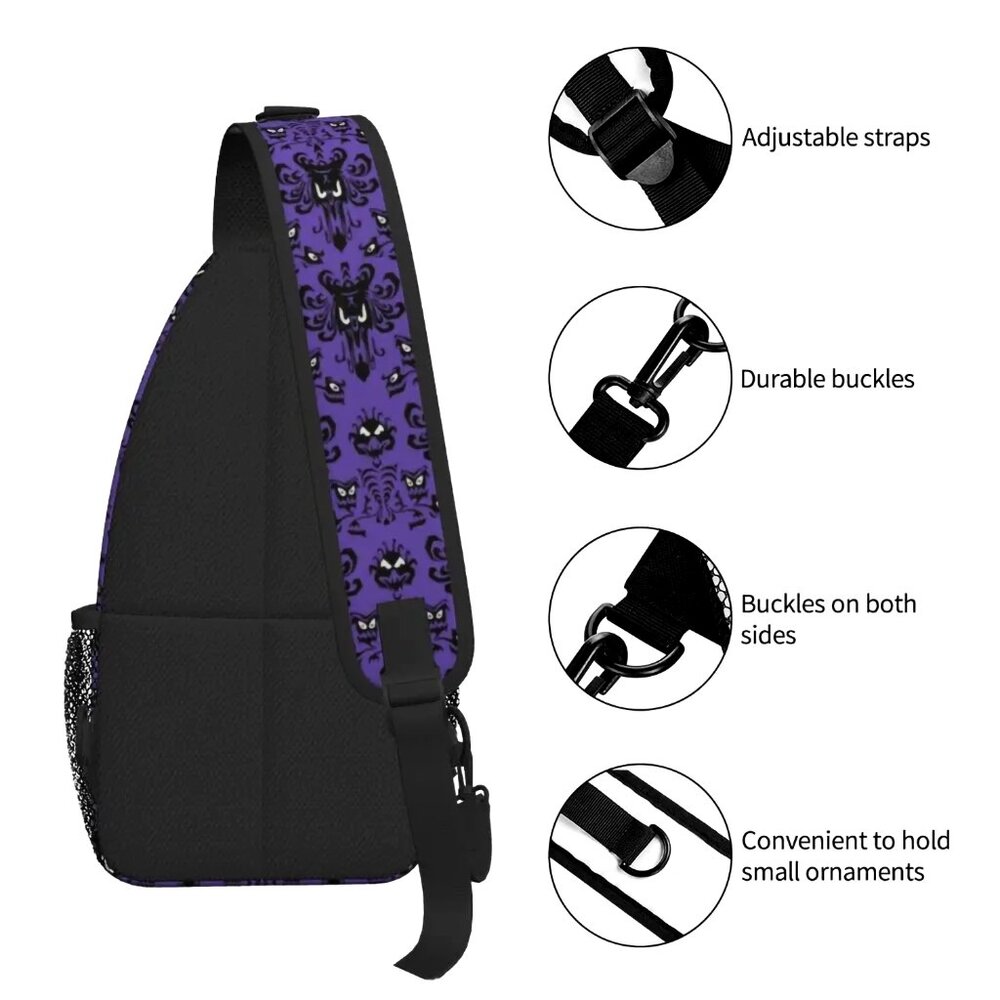 NEW! Haunted Mansion Purple Wallpaper Sling Bag Crossbody Foolish Mortal Disney - Picture 6 of 8